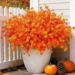 lot 64168 image: Ivydale Artificial Flowers for Outdoor Spring Decoration, 12 Bundles Eucalyptus Fake Plants UV Resistant, Faux Flowers Plastic Greenery Bushes Shrubs for Home Porch Outside Decor (Fall)