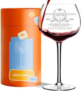 lot 64183 image: NewEleven 50th Birthday Gifts For Her, Women - Vintage 1975 50th Birthday Decorations For Women - 50 Year Old Present Ideas For Wife, Mom, Grandma, Aunt, Friends, Female - 16 Oz Wine Glass