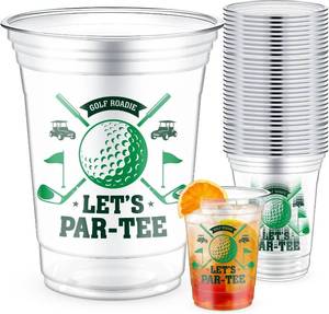 lot 64203 image: M AMFEOV 50pcs Golf Themed Cups Party Supplies 16 oz Clear Plastic Golf Party Cups for Birthday Party Decorations Game Day Family School Holiday Sports Events