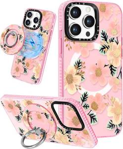 lot 64240 image: Lotadilo Cute Case for iPhone 11 Pro Max for Women Girls - Funny Design Compatible with Magsafe Magnetic Ring Holder Kickstand Cherry Blossom Pattern TPU Phone Covers for iPhone 11 Pro Max Phone Case