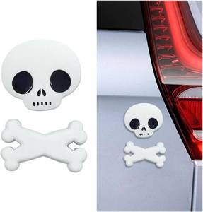 lot 64245 image: BDZMC 3D Skull Badge Sticker Decal, Car Metal Emblem Body Sticker Decoration, Cool Skeleton Logo Bumper Stickers, Self Adhesive Automotive Exterior Accessories for Cars Trucks Motorcycles (White)