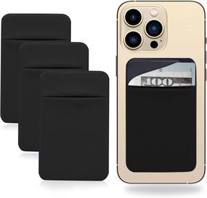 lot 64252 image: 3Pack Adhesive Cell Phone Card Holder Pocket for Back of Phone with Flap, Stick on Wallet ID Credit Card Holder Pouch Sleeve Self Adhesive Sticker Case for iPhone Samsung 3Black
