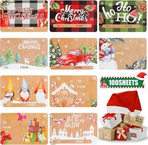 lot 64258 image: CCINEE 100 Count Christmas Gfit Tags Stickers Kraft Paper Name Tags Self Adhesive Xmas Tags & Labels for Present Gifts Boxes Bags & Envelopes, 10Designs