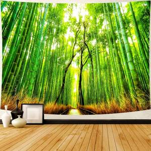 lot 64269 image: Delur Forest Pathway Tapestry Sunset Tropical Rainforest Nature Tree Tapestry Wall Hanging Sunrise Scenic Natural Green Landscape Headboard for Bedroom Living Room Home Decor (51.2 x 59.1)