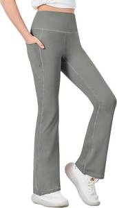 lot 64270 image: Desol Girls Flare Leggings with Pockets, High Waist Bootcut Yoga Pants, Dance Athletic Bell Bottoms for Teen &Kids Grey