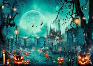lot 64274 image: SJOLOON Halloween Backdrop Horrible Pumpkin Moon Night Backdrop for Halloween Party Decoration Photography 12737 (7x5FT)