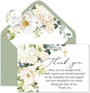 lot 64288 image: Whaline 48Pcs Funeral Thank You Cards Floral Sympathy Thank You Card with Stickers Envelopes White Flower Bereavement Card for Memorial Service Loved Ones Celebration of Life