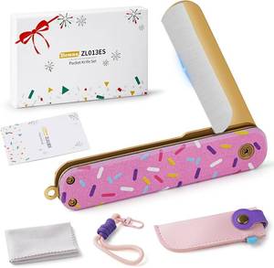 lot 64289 image: Pocket Knife Set with Clip & Sheath, Lanyard, First Pocket Folding Knife with Rounded Tip for BoysGirls, Beginner, Black Oxidized Blade 420J2 Stainless Steel-Candy Pattern Handle