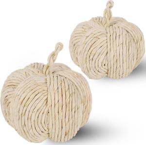lot 64325 image: winemana 2 Pack Woven Pumpkin Decor - Fall & Thanksgiving Home Decorations, White Pumpkins Farmhouse Autumn Centerpieces for Table, Mantel, Porch Decor (Cattail Material, Assorted Size)