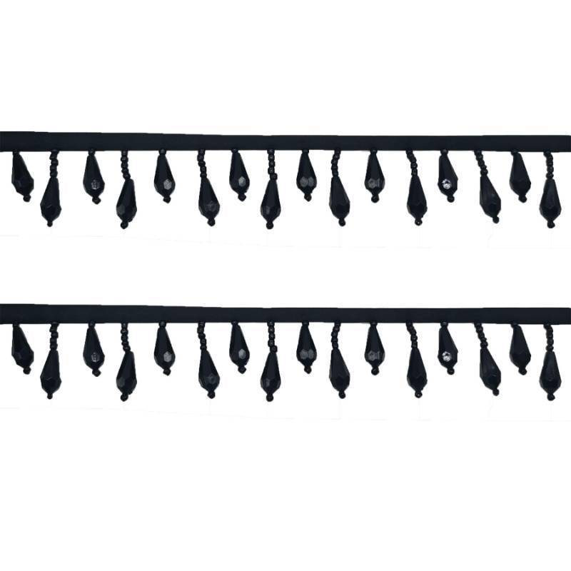 lot 45509 image: 2 Yards Polyester Beaded Fringe Trim Lace Tassel Fringe Trimming for Dress Clothes Wedding Bridal Lamp Shade Decoration DIY (Black) - Retail $11