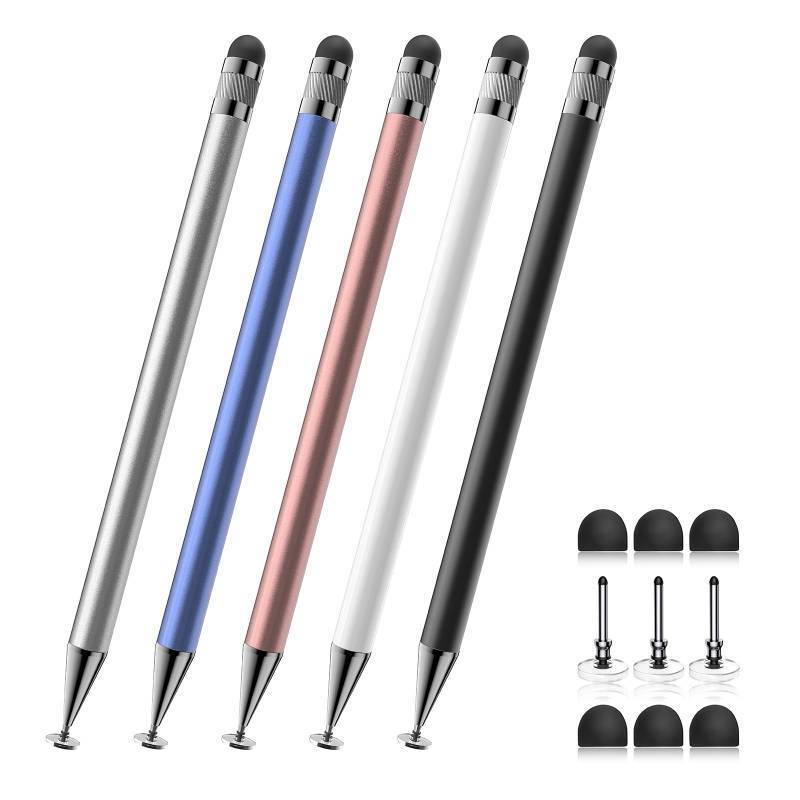 lot 45570 image: Stylus (5 Pcs), 2-in-1 Stylus Pen for Touch Screen, High Precision and Sensitivity, Suitable for iPhoneiPadAndroid Tablets, Compatible with Touch Screens (BlackWhiteBlueRose GoldSilver) - Retail $10