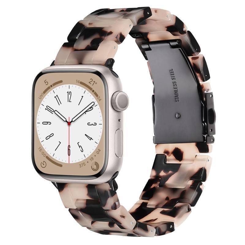 lot 45584 image: Resin Watch Band Compatible with Apple Watch Band for Women 38mm 40mm 41mm 42mm Tortoise Fashion Lightweight Bracelet Strap for iWatch  (Black Floral) - Retail $13