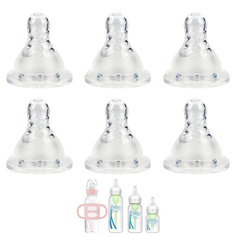 lot 45586 image: Silicone Nipple for Dr. Browns Natural Flow Level 2 Narrow Baby Bottle, Medium Flow, 3m, 6 Count - Retail $10