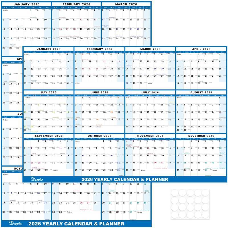 lot 45590 image: 24 x 36 2026 Wall Calendar, Folded Wet & Dry Erase Wall Calendar 12 Month, Yearly Laminated Annual Calendar 2026, Reversible Wall Calendars, HorizontalVertical Wall Planner, with Julian Dates - Retail $9