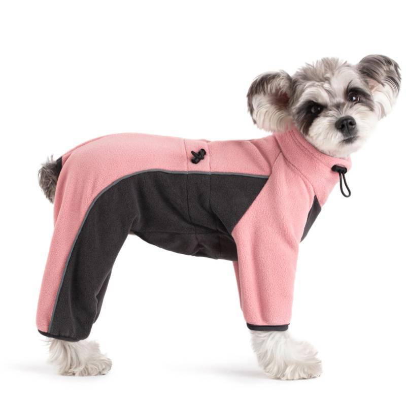 lot 45591 image: Fleece Dog Coat for Small Medium Dog, Pullover Pajamas Jumpsuit Bodysuit Puppy Coats with Legs, Pet Windproof Warm Cold Weather Jacket Full Body Vest Cozy Snowsuit Outfit Clothes (Pink, XS) - Retail $15