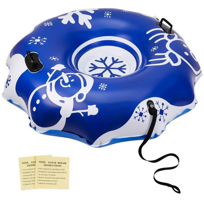 lot 45598 image: 55 Snow Sled Extra Large Snow Tube - Thickened Inflatable Sleds for Adults Heavy Duty Tubes with Reinforced Grab Handle & Rope for Sledding Skiing Outdoor - Retail $40