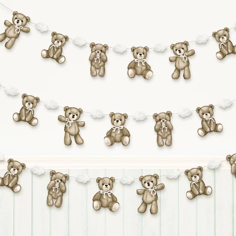 lot 45610 image: Cute Baby Bear Banner We Can Bearly Wait Woodland Baby Shower Teddy Bear Birthday Party Decorations Hanging Wall Decor for Bedroom Nursery 1st Bday Party Supplies NO DIY Pre Strung 3 Pcs - Retail $13