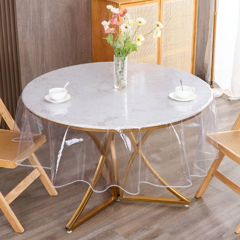 lot 45616 image: Walrus Clear Round Plastic Tablecloth Protector Waterproof Oil-Proof PVC Tablecloth Stain-Resistant Wipeable Table Cover for Round Table, 60 Round - Retail $19