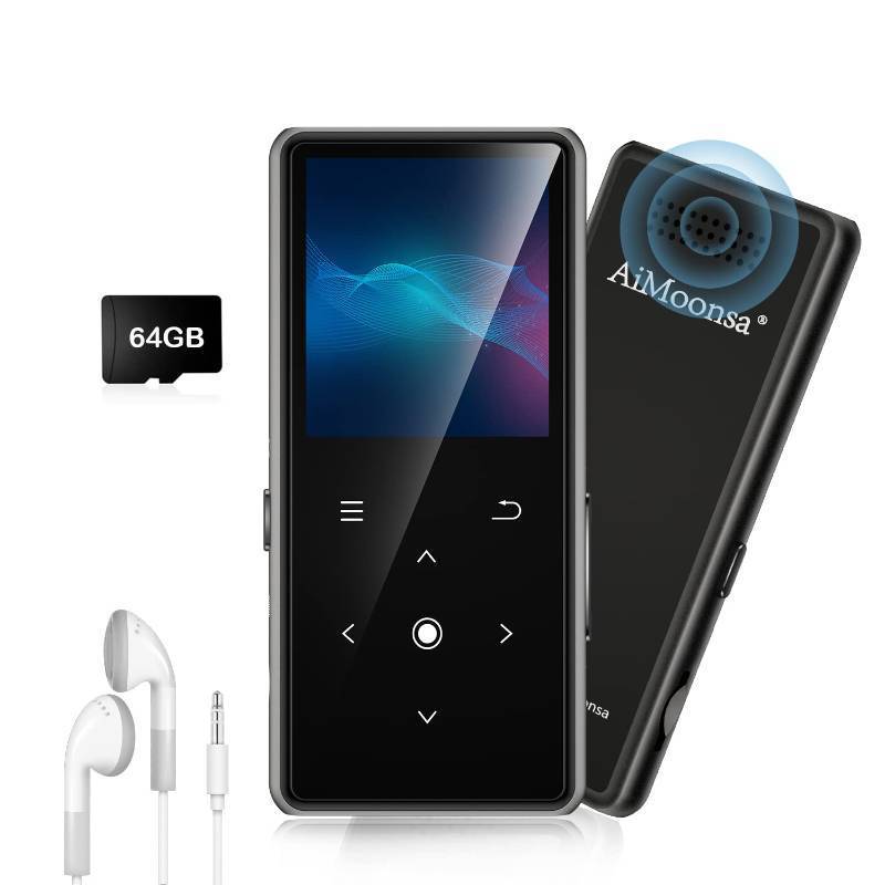 lot 45622 image: 64GB MP3 Player with Bluetooth 5.2, Music Player with Built-in HD Speaker, FM Radio, Voice Recorder, HiFi Sound, E-Book, Earphones Included - Retail $30