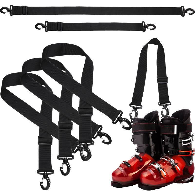 lot 45625 image: 4 Pieces Ski Boot Carrier Straps Adjustable Snowboard Strap Shoulder Sling Leash Ice Skates Shoulder Carrier Winter Gear Leash Sport Snowboard Accessories(Black) - Retail $10