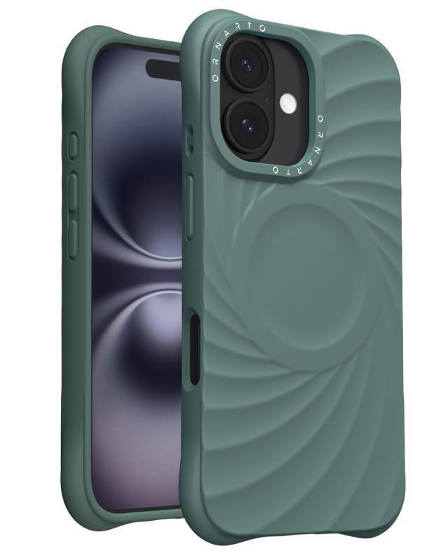 lot 45642 image: iPhone 16 Case 6.1  2X MIL-STD Drop Protection  Compatible with MagSafe  Sleek Aesthetic Liquid Silicone Phone Cover - Pine Green - Retail $25