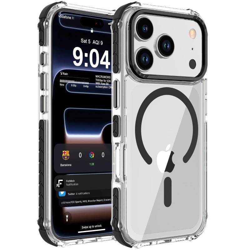lot 45645 image: Strong Magnetic Case for iPhone 17 Pro 6.3-Inch,Compatible with MagsafeMilitary Grade Drop Protection Clear Slim Shockproof Protective Phone Cover-TransparentBlack - Retail $13