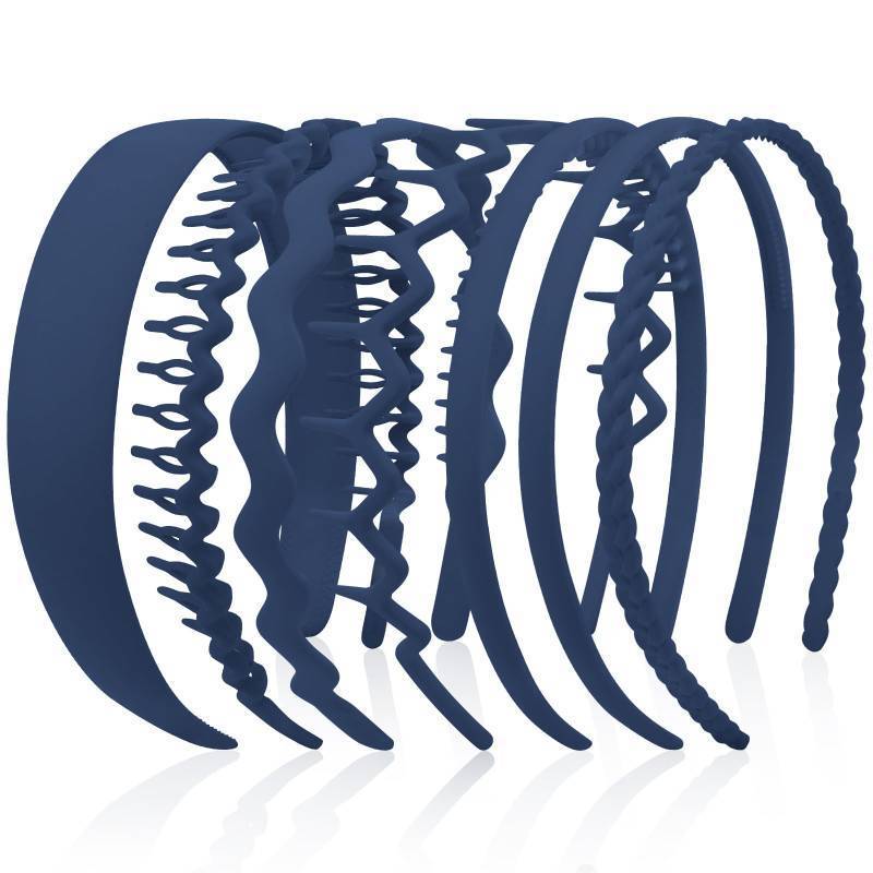 lot 45657 image: 7 Pcs Different Headbands for Women Navy Blue Hair Bands for Womens Wavy Curly Hair Non Slip Plastic Head Bands with Teeth Comb Headband Face Wash Hair Accessories Gifts for Women Girls - Retail $8