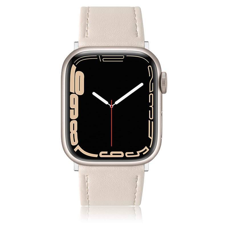 lot 45663 image: Leather Bands Compatible with Apple Watch Bands 42mm Series 10 41mm 40mm 38mm Men Women, Soft Genuine Leather Wristband Replacement Band for iWatch Series (Starlight) - Retail $16