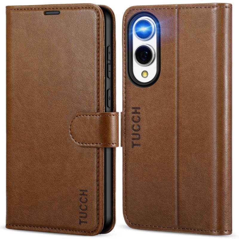 lot 45667 image: TUCCH Case Wallet for Galaxy S25 Edge, Magnetic PU Leather Kickstand RFID Blocking 4 Card Slots Protective Flip Cover with TPU Shockproof Interior Case Compatible with Galaxy S25 Edge 6.7, Brown - Retail $21