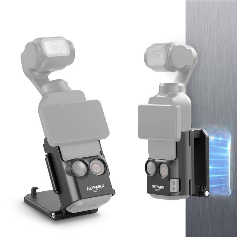 lot 45676 image: NEEWER Basics Magnetic Mount Stand Compatible with DJI Osmo Pocket 3, 180° Adjustable Plastic Camera Holder, Multifunction Accessories Expansion Adapter Bracket for Pocket 3 Battery Grip, AC015 - Retail $13