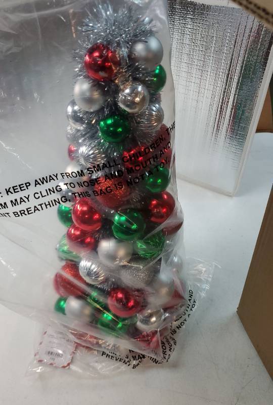lot 45681 image: Christmas Tree with Tinsel and Ornaments. 18 inch. - Retail $70