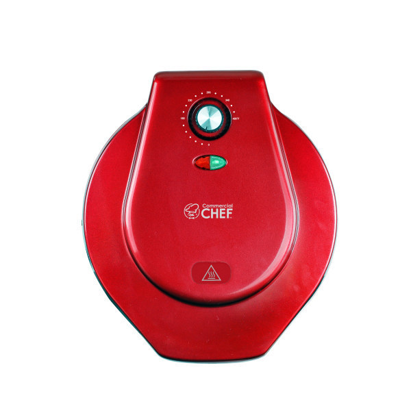 lot 45684 image: Commercial Chef 12 Pizza Maker with Variable Temperature, Quesadilla Maker with Non-Stick Baking Plates, Indoor Electric Grill  1500 Watts  CHPM12R  Red - Retail $90