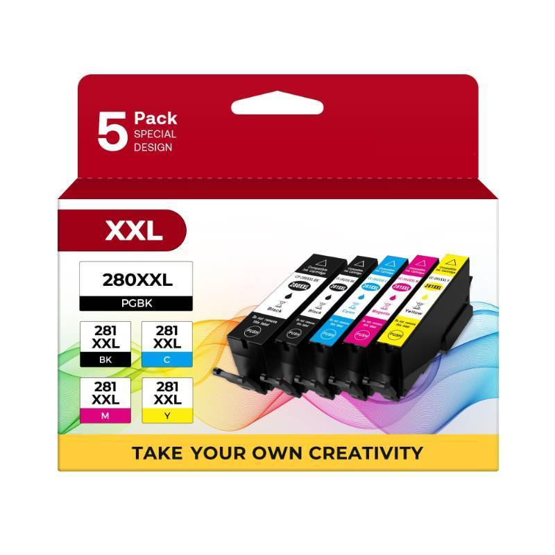 lot 36245 image: PGI-280 XXLCLI-281 XXL Ink Cartridge 5 Color Value Pack Replacement for Canon 280 281 Ink Cartridges Compatible with Printer TR8520 TR8620 TR7520 TR8600 TS6120 TS6220 TS9120 - Retail $35