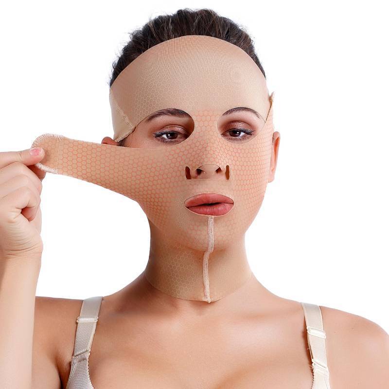 lot 36310 image: Chin Strap for Sleeping Adjustable V Line Lifting Mask for Women,Neck and Chin Compression Garment Wrap Comfortable and Breathable Jaw Strap for Sleep (Beige) - Retail $29