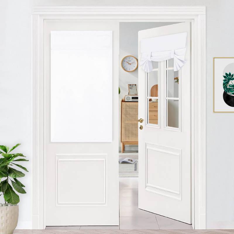 lot 36352 image: French Door Curtains-Tie Up Thermal Insulated Window Door Panels Room Darkening Curtain with Adhesive Tape for Sidelight Doors, Set of 1 Panel, 26x40 Inch, Pure White - Retail $13