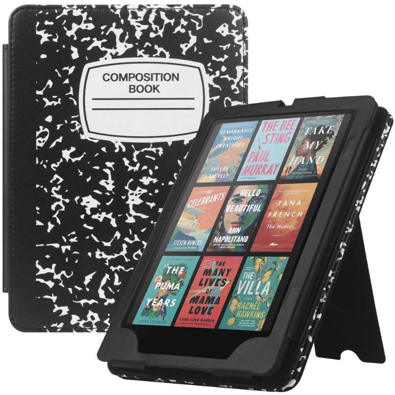 lot 36367 image: Case with Stand for Kindle Paperwhite,Book Folio Cover with Auto Sleep Wake, Hand Strap-Fits Kindle Paperwhite 11th Generation 6.8 Signature Edition 2021 Released-Composition Book - Retail $10
