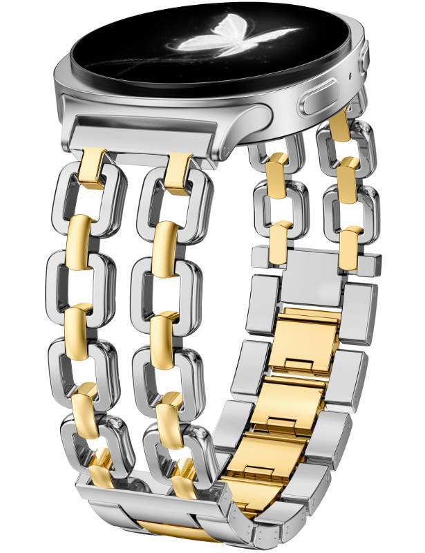 lot 36374 image: Metal Bands Compatible with Samsung Galaxy Watch 8 Band 40mm 44mmWatch 8 Classic 46mm, No Gap Dressy Stainless Steel Chain Strap Wristbands Accessories for Women - Retail $23