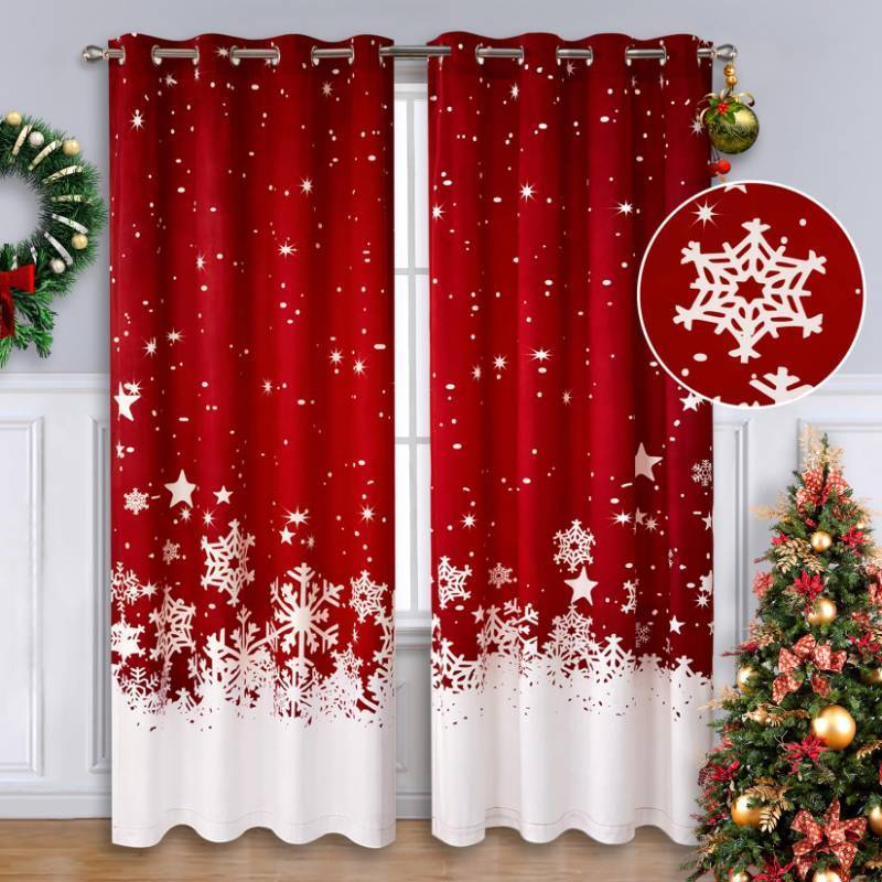 lot 36384 image: Christmas Curtains for Living Room 2 Panels Set, Red Velvet Long Window 63 Inch Curtain, Floral Snowflake Decoration Curtains, Thermal Insulated Room Darkening Curtains, 52 x 63 Inches - Retail $36
