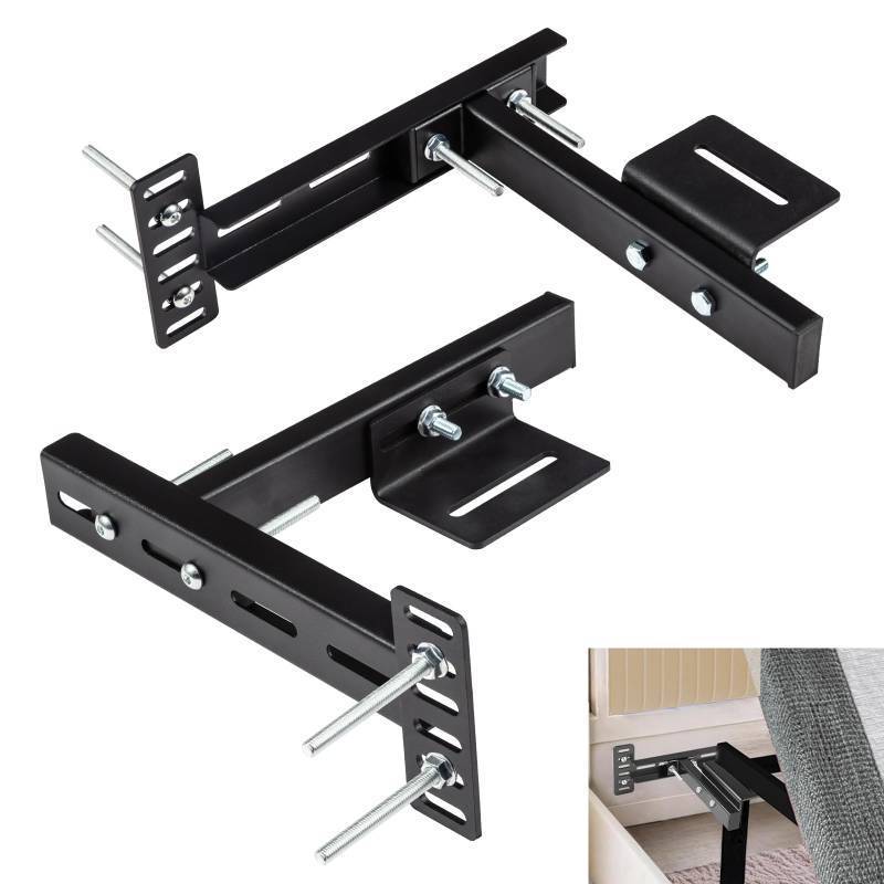 lot 51027 image: 2 Pack Adjustable Headboard Brackets for Bed Base, Universal Metal Headboard Brackets kit for Bed Frame, Black Footboard Extension Kit Compatible with Twin Full Queen King Bed - Retail $47