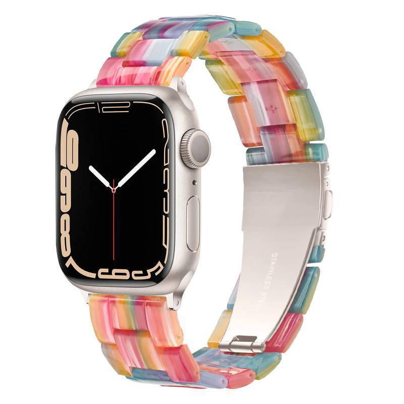 lot 58193 image: Light Apple Watch Band-Fashion Resin Apple Watch Series 10 Series 9 Series 8 band,iWacth Bands,Apple Watch Bands for Women,Compatible with Apple Watch Series 10 9 8 7 SE 6 5 4 3 2 1 Ultra 2 1-Rainbow, 38mm40mm41mm42mm(Series 10) - Retail $23