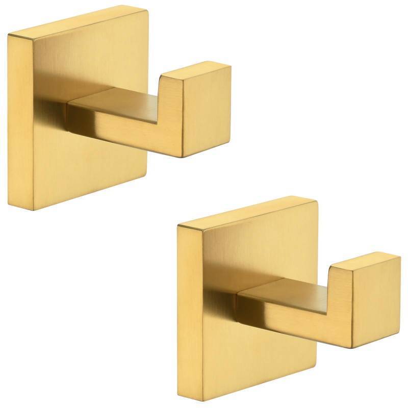 lot 58214 image: Angle Simple Towel Hook Brushed Dark Gold 2 Pack, 304 Stainless Steel Square Robe Hook for Bathroom - Retail $20
