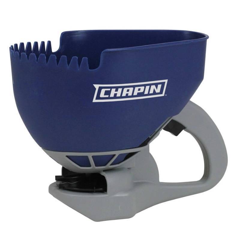 lot 58229 image: Chapin 8705A Spreader, Salt and Ice Melt, Hand Crank, Lightweight, Portable, Toothed Edge Scoop, Thumb Control Gate and Impeller, Even Spread, Ideal for Small Spaces, Made in USA, 0.3 Gal (1.6Ltr) - Retail $20