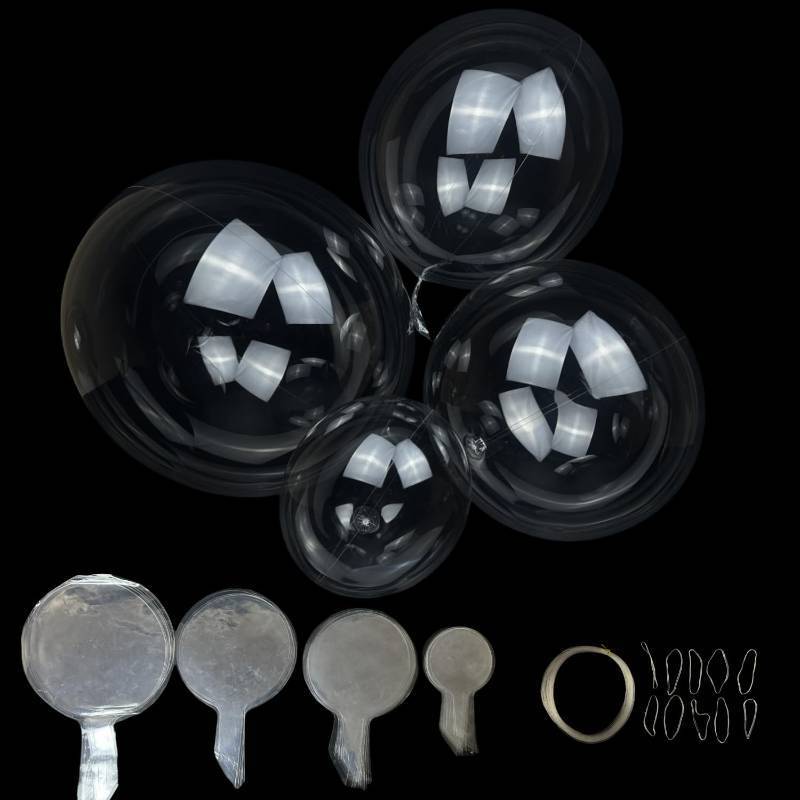 lot 58273 image: Clear Balloons Bubble, 60 Packs 4 Different Sizes Bobo Balloons Plastic Garland Arch Kits with Fishing LineTransparent Rubbers for Party Decorations - Retail $14