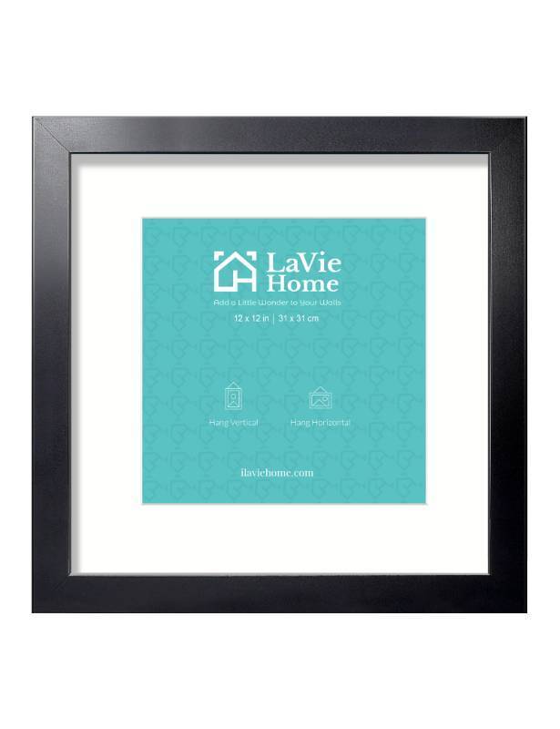lot 58277 image: LaVie Home 12x12 Picture Frame Black Poster Frame,Display Pictures 8x8 with Mat or 12x12 Without Mat, Stable and Sturdy Frame and Polished Plexiglass, Horizontal and Vertical Format of The Walls - Retail $8