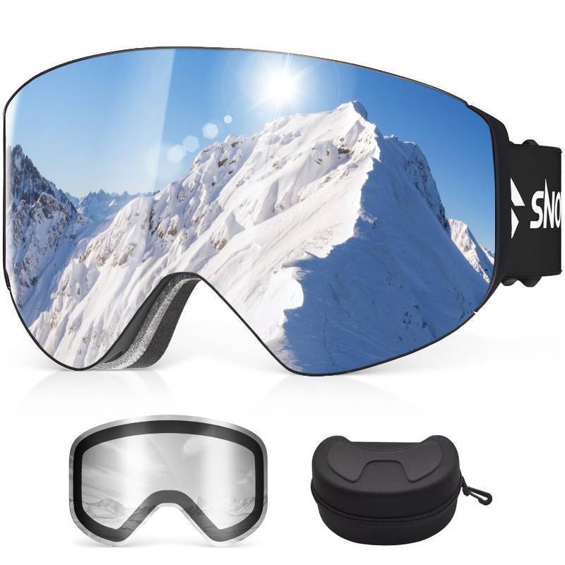 lot 58872 image: Snowalva Ski Goggles, Snowboard Goggles with 2 UV400 Anti-Fog Detachable Magnet Lenses for Men & Women Adult - Retail $27
