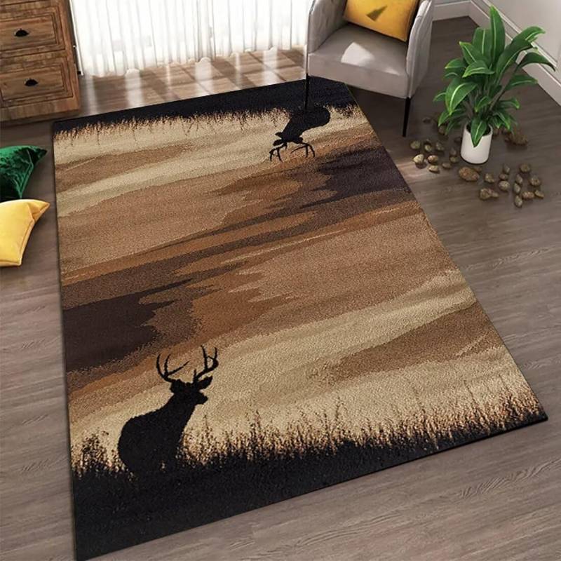 lot 61675 image: Qmkmyy Black Deer Shadow Abstract Rugs 5X8 for Bedroom Living Room Artistic Gradient Brown Area Rug Home Office Decor Carpet Floor Mats - Retail $120
