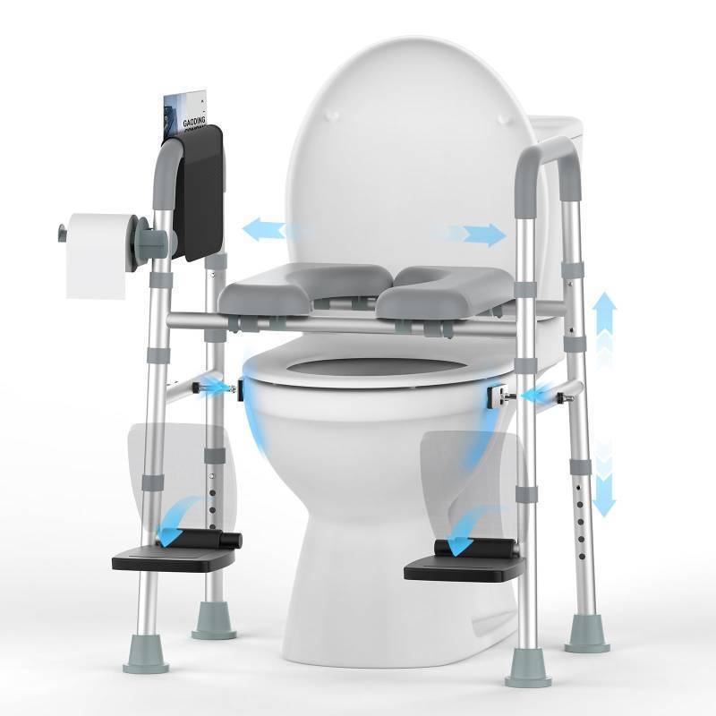 lot 62529 image: FSA&HSA Eligible Toilet Seat Risers with Footrests, Adjustable HeightWidth Raised Toilet Seat with Handles, Fit Any Toilet Riser Heavy Duty Up to 500lbs, for Elderly, Handicap, Elevated, Pregnant - Retail $50