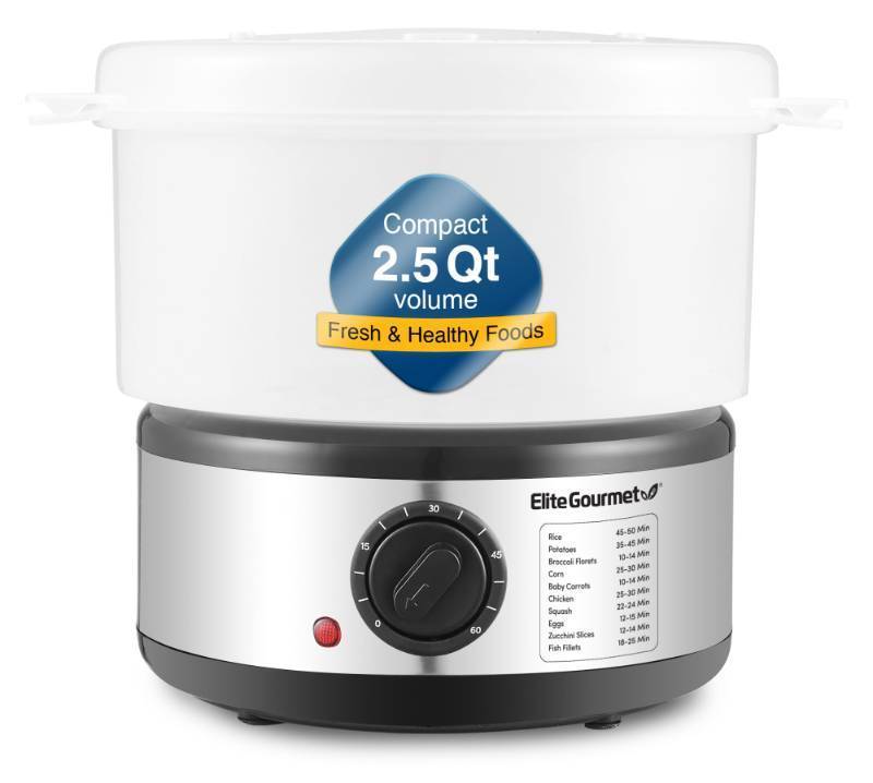 lot 16883 image: Elite Gourmet EST250 2.5 Quart Electric Compact Mini Food Vegetable Steamer, 400W with BPA-Free Tray, Auto Shut-off 60-min Timer, Veggies, Seafood, Chicken, Egg Cooker and more - Retail $23