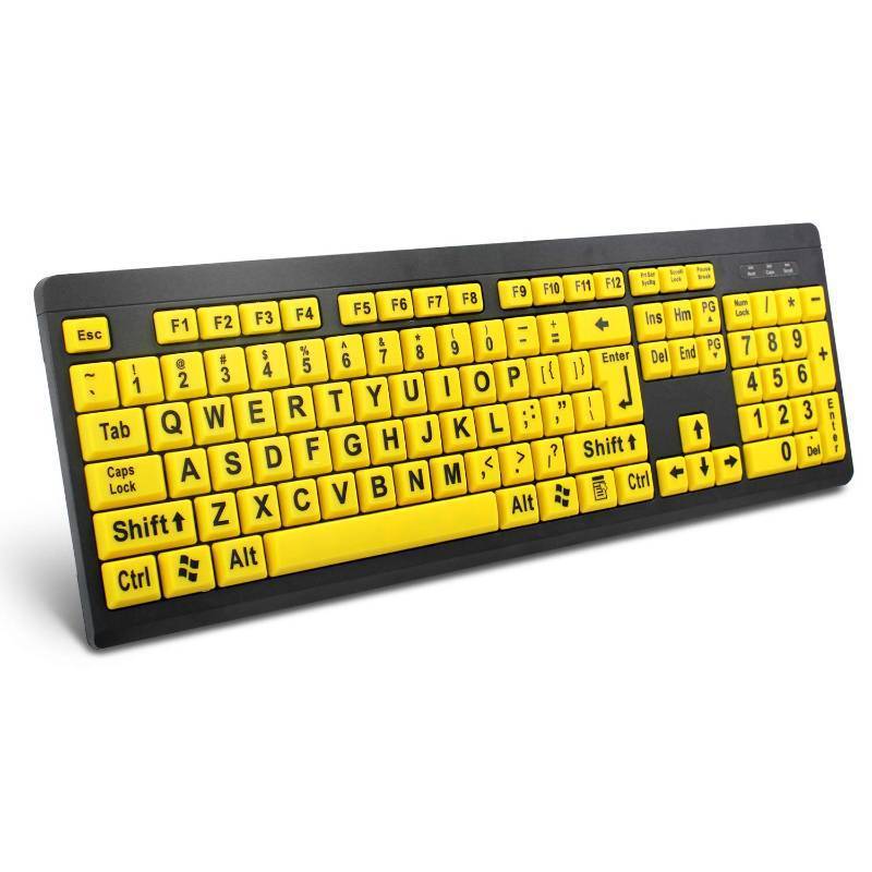 lot 30439 image: BOOGIIO Large Print Computer Keyboard, Wired USB High Contrast Keyboard with Oversized Print Letters for Visually Impaired Low Vision Individuals (YellowBlack) - Retail $16