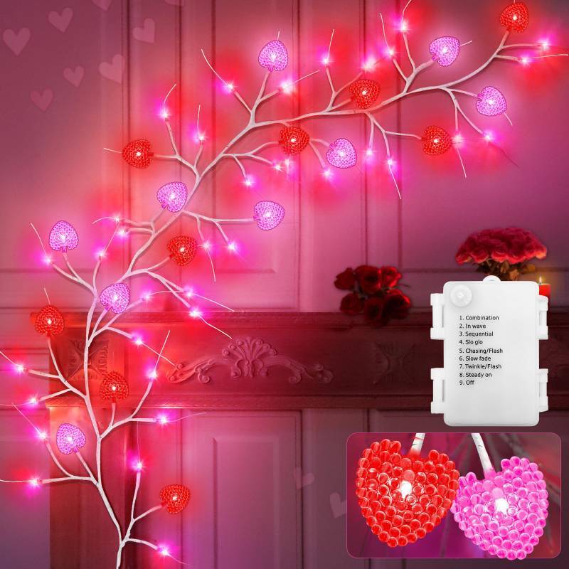 lot 50928 image: Dual Color & Timer 8 Modes - 6 FT 48 LED Prelit Lighted Valentines Garland Valentines Day Decorations, Valentines Day Garland with Red Pink Heart Lights for Mantle Table Home Wedding Valentine Decor - Retail $13